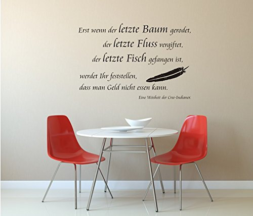 blattwerk-design Wandtattoo, Weisheit der Cree Indianer, Indianerspruch, Umwelt, Spruch, Größe ca. 900 mm x 600 mm (M081 Hellbraun)