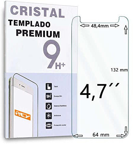 REY Protector de Pantalla Universal 4.7, Medida 13,2 x 6,4cm, Cristal Vidrio Templado Premium ¡¡¡ Medir Antes de Comprar !!!