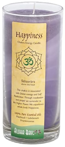 Premium Scented Candle Hand Made Chakra Energy Jar | 11 Oz Jar | Happiness, Sahasrara| Yoga, Prayer & Meditation Candle | Long Burn 60 Hours | Essent.Oils Patchouli, Labdanum, Frankincense | Aloha Bay
