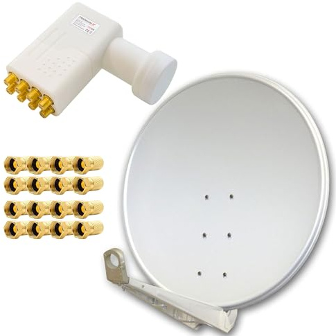 PremiumX DELUXE100 Aluminium 100cm Digital SAT Schüssel Spiegel in Hellgrau für HDTV HD+ 3D + LNB Octo WE 0,1 dB PXO-08 zum Direktanschluss von 8 Teilnehmern + 16x F-Stecker