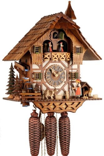 Kuckucksuhr Original Schwarzwälder Kuckuckuhr Echtholz mechanisches 8-Tage Laufwerk Musik NEU VDS Zertifikat Hönes -Schwarzwaldhaus 40cm- 86294T