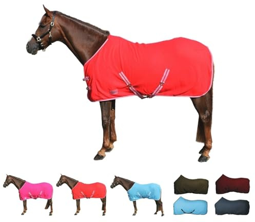 netproshop Basic Pferde Abschwitzdecke mit Kreuzbegurtung Fleece Qualität Gr. 105-155, Groesse:125, Farbe:Rot