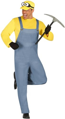 FIESTAS GUIRCA | Ayudante Amarillo Kostüm für Erwachsene - T-Shirt, Mütze und Overall - Videospiel-, Arbeiter- und Klempner Kostüme für Halloween, Karneval und Partys - Herren - Blau