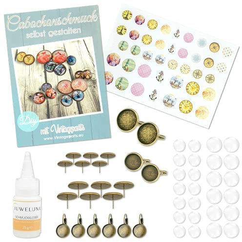 Vintageparts Cabochon-Set Vintage - Einsteiger-Set Julie mit über 50 Teilen - DIY Foto-Schmuck, Ohrstecker & Ringe selber basteln - Bronzefarben