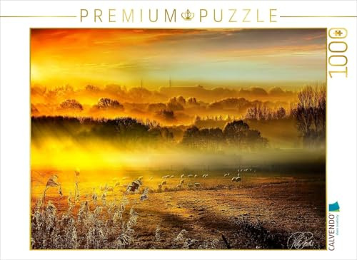 CALVENDO Puzzle Schafe auf der Weide im Sonnenaufgang | 1000 Teile Lege-Größe 64 x 48 cm Foto-Puzzle für glückliche Stunden