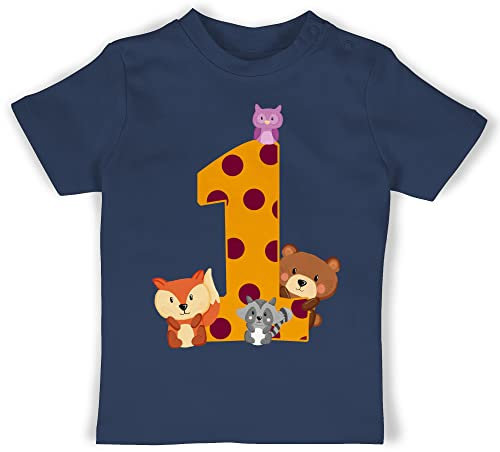Baby T-Shirt Mädchen Jungen - 1. Geburtstag - Eins Waldtiere - 18/24 Monate - Navy Blau - geburtstagsoutfit Junge 1 Jahr geburtstagsshirt one einjährige 1st Tshirt Clothes for Boy Year