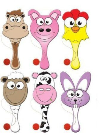 6 Wooden Farm Animal Biff Bats - Party Bag Fillers