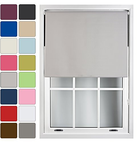 FURNISHED Roller Blinds Window Blackout Blind - 100% Black Out Thermal Fabric Easy Fit Fittings - Custom Made to Measure Blackout Blind Bedroom Bathroom Kitchen, Grey Gray, Up to 240W x 165H cm