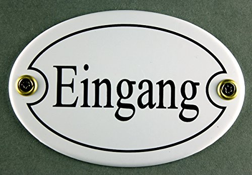 Buddel Bini Emaille Türschild Eingang Weiss oval 7x10 cm Schild Emailleschild Metallschild Blechschild