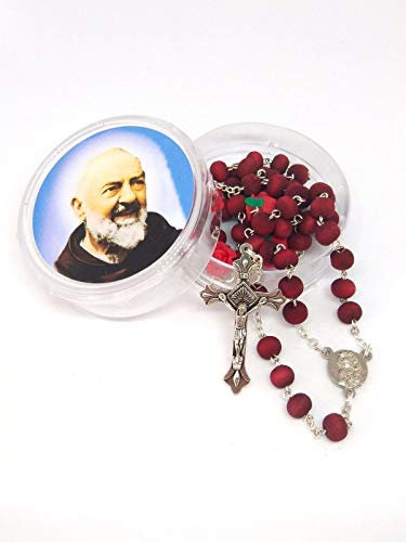 Catholic Gift Shop Ltd Saint Pio Rosary Beads with St Pio Rosary Box - Rose Scented Rosary Beads