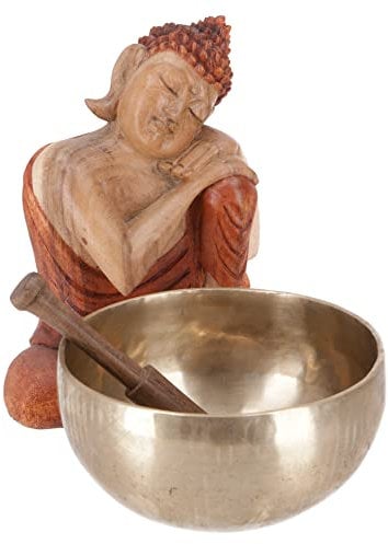 GURU SHOP Handgearbeitete Klangschale mit Langanhaltendem Ton, Tibet Klangschale - 14 cm