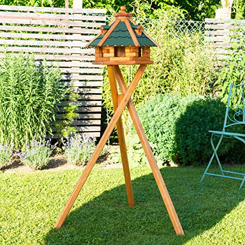 Vogelhaus von klein bis Riesig XXL Futterhaus Futterhäuschen Vogelvilla V18, Vogelfutterhaus aus Holz mit Solarbeleuchtung beleuchtet (Grün, klein mit Ständer)