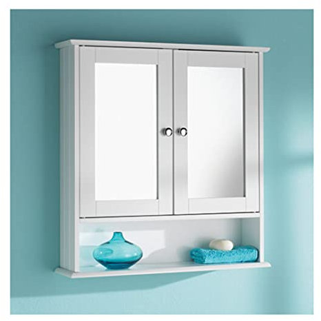 Saxony Double Door Mirrorr With Shelf Wooden Bathroom Cabinet 56CM X13CM X 58CM