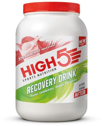 HIGH5 Recovery Drink - Carbohydrate and Whey Protein Powder (20g) for Muscle Recovery with Electrolytes Powder - Fast-Absorbing Post Workout Shake (Strawberry Milkshake, 1.6kg - 32 Servings)