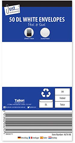 Tallon Just Stationery 4674 Briefumschläge, haftklebend, DIN lang, Weiß, 50 Stück