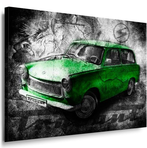 Trabant Grün Kunstdruck Leinwandbild 100x70cm / Leinwandbild fertig auf Keilrahmen - Kunstdrucke, Nr.35677661182 Leinwandbilder,Bilder, Poster, Gemälde, Pop Art Deko Kunst Bilder