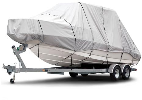 Budge 600 Denier Boat Cover fits Hard Top/T-Top Boats B-621-X8 (24' to 26' Long, Gray)