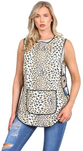 MyShoeStore Tabard Apron for Women, Kitchen Cleaning Work Overall with Pocket, Poly Cotton Material (Leopard Print, 3XL/XXXOS)