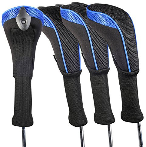 Andux - Copertura per la testa delle mazze da golf ibride, 4 unità, con un collo lungo, con numeri intercambiabili Etichetta CTMT-01, Blue