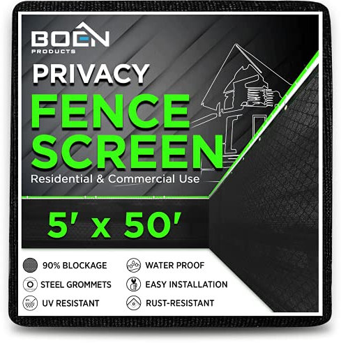 Boen - Backyard Privacy Screen Fence Covering 5' x 50' - Black - Instant Outdoor Privacy Fence Screen for Any Metal, Chain Link, Wood Panels or Plastic Fencing - Shade & Block Wind Privacy Wall
