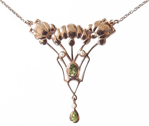 Collier Damen 925 Silber vergoldet Peridot Perlen Antikstil