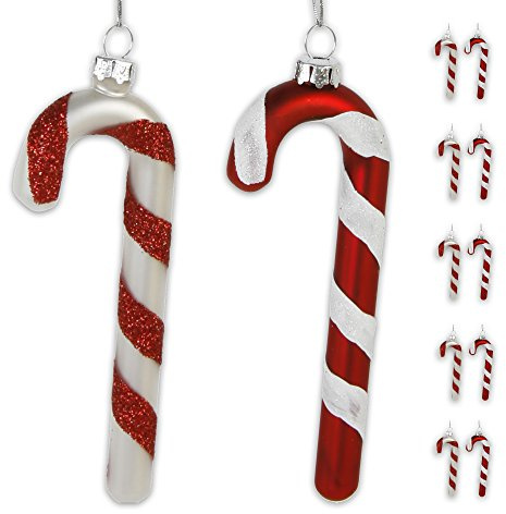 Zuckerstangen 12er Set Baumschmuck Christbaumkugeln Pop Art Glas rot weiß Silber (12er Zuckerstange)