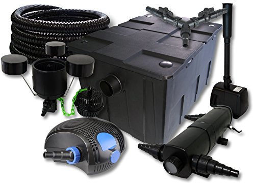 SunSun Komplettset: CBF-550 Teichfilter bis 60000 L, CTF-12000 Teichpumpe 12000l/h 100W, CUV-218 Teichklärer 18W, 25m Schlauch 25mm, CSP-250 Skimmer 2500l/h, HJ-943 Springbrunnen 800l/h, Y-Verteiler