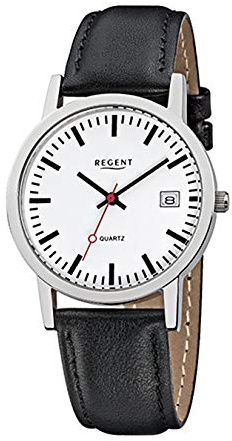 REGENT Damen Herren Lederarmband Uhr schwarz F-794 Quarzuhr D2URF794 EIN schönes Geschenk zu Weihnachten, Geburtstag, Valentinstag für die Frau, für den Mann
