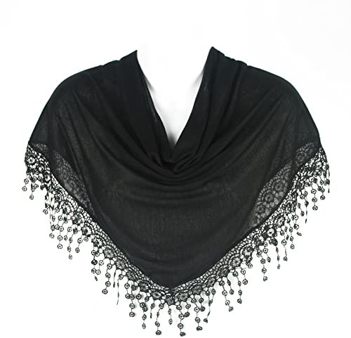 Hat To Socks Foulard Triangolare con Frange in Pizzo a Fuselli da Donna (Nero)