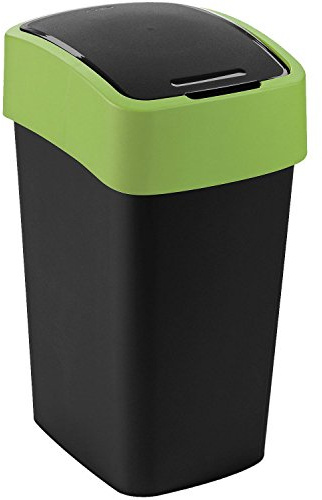 Curver 02171-847-00 Mehrzweck-Abfallbehälter Flip 25L in schwarz/Grün, Plastik, 34 x 26 x 47 cm