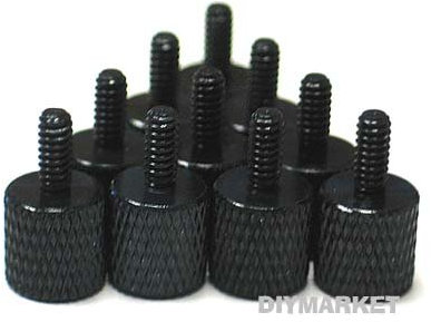 10 x Black Anodized Alumium Computer Case Thumbscrews (6-32 Thread) for Cover / Power Supply / PCI Slots / Hard Drives