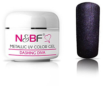 N&BF Metallic UV Gel 5ml | Dashing Diva (Lila) | Colorgel metallisch | Metall Effekt-Gel mittelviskos | Made in EU | Nagelgel Metal-Look | Farbgel ohne Säure + selbstglättend für Nail Art