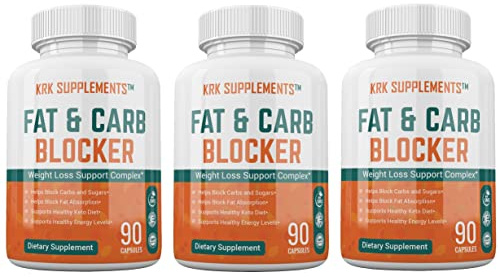 KRK SUPPLEMENTS Fat & Carb Blocker, Metabolism, 3 Bottles, 270 Capsules