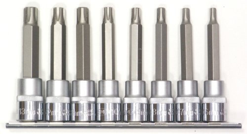 Famex 10760-8 Bit-Einsätze für Ribe-Schrauben mit Keilprofil, 100mm, 12,5mm (1/2-Zoll)-Antrieb, 8-teilig, Größe 6-13