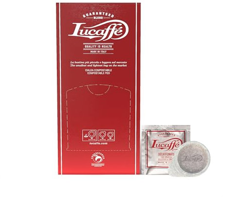 Lucaffè - 150 Café Dosettes ESE 44 mm, Decaffeinato, pour machine a cafe espresso, Compatible Cafetiere dosette | Torréfaction foncée | Emballage Écologique