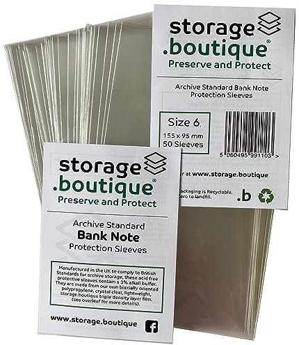 .boutique, Storage.boutique Banknoten-Schutzhüllen Archivstandard mehrere Größen (Größe 6, 155 x 95 mm, 50 Hüllen)