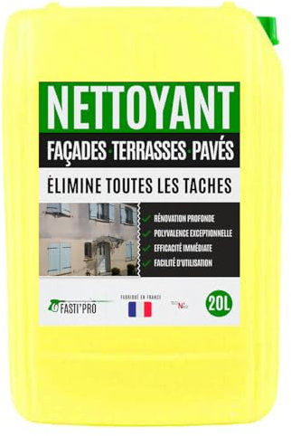 Nettoyant Façade, Terrasses, Rénovateur dalles, Fasti pro, Elimine les traces rouges et noires sur façades, allées en seulement 30 minutes - Bidon de 20L