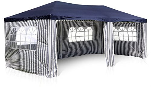 Nexos GM36077 PE-Pavillon Partyzelt mit 4 Seitenteilen und 2 Eingängen für Garten Terrasse Feier oder Fest als Unterstand Plane 110g/m² wasserdicht 3 x 6 m blau