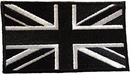 Sew-on Iron-on Embroidered Patch Union Jack British Flag Black & Grey