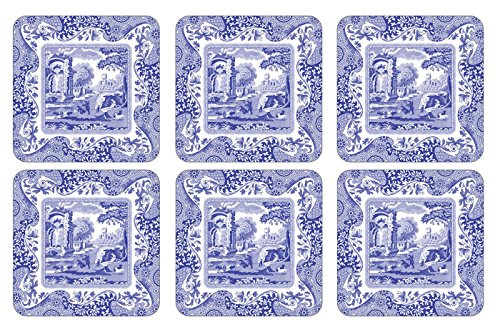 Pimpernel Set of 6 Blue Italian Coasters - Blue & White Color, Corked-Backed Drink Coasters with Heat Resistance and Stain Protection, Suitable for Tea, Coffee and Everyday Use