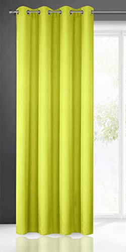 Eurofirany Rita Vorhang Gardine Glatt Schlicht Einfarbig-8 Ösen Modern Schlafzimmer Wohnzimmer Lounge Kinderzimmer 1 Stück Einzeln, Polyester, Limo, 140 x 250cm