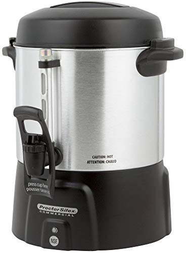 Proctor Silex Commercial 45040 Coffee Urn 40 Cup Aluminum, One Hand Dispensing, Coffee Level Indicator, 15.98 Height, 11.73 Width, 9.369 Length, Stainless Steel