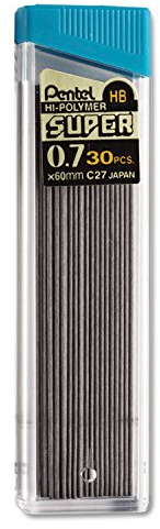 Pentel Super Hi-Polymer Lead Refill 0.7 mm Medium, HB, 30 Pieces of Lead (C27BPHB-K6)