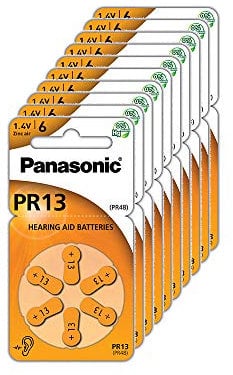 Panasonic PR13 Batterie zinco-aria per apparecchi acustici, Tipo 13, 1.4V, Batterie per apparecchi acustici, 10 confezioni (60 pezzi), arancione