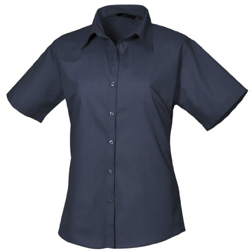 Premier Workwear Ladies Short Sleeve Poplin Blouse Navy 16