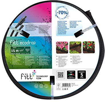 FITT ECODROP 15m Tuyau Microporeux Qui Laisse suinter l’Eau pour Irrigation enterrée et de Surface et localisée au Goutte à Goutte avec Réducteur