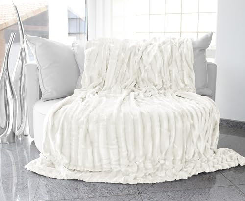 Brandsseller Doppelseitige Pelzimitatdecke XXL (220 x 240 cm, Creme Weiss)