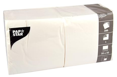 Papstar 1 Karton = 10x500 Servietten, 1-lagig Economy 1/4-Falz 33 cm x 33 cm weiss 12391