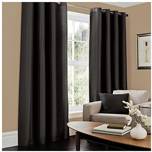 Gaveno Cavailia Luxury Fully Lined Plain FAUX SILK EYELET CURTAINS With Tie Backs Black 66x72 In
