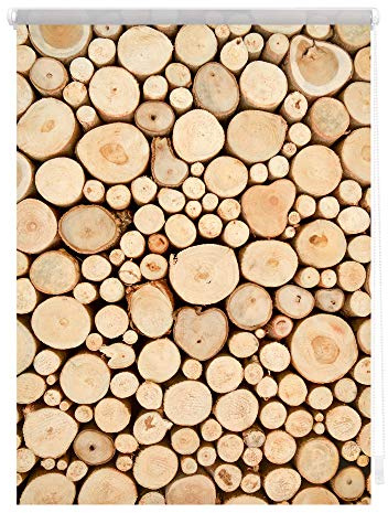 Lichtblick Klemmfix Tageslicht-Rollo mit Motiv, ohne Bohren, Blickdicht, Seitenzugrollo, Made in Germany, Holzstapel - Braun 100 x 150 cm (B x L)